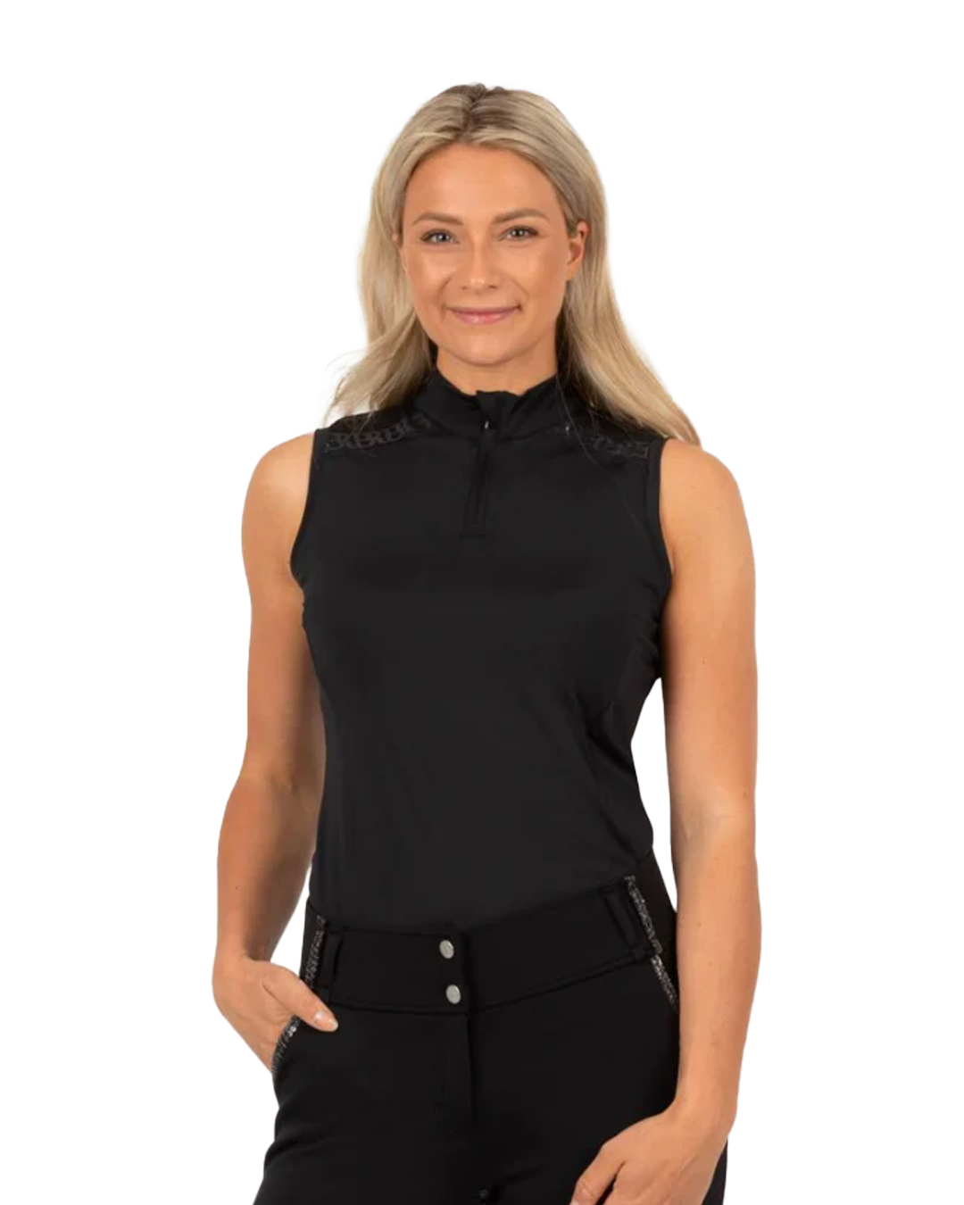 Black polo neck sleeveless top best sale