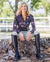 Kastel Black Regal Palm Long Sleeve Top