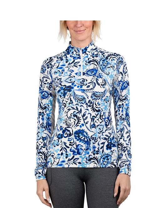 Kastel Navy Paisley 1/4 Zip L/S Top