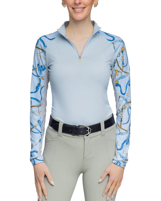 Kastel Robin Blue Belt Print 1/4 Zip L/S Top