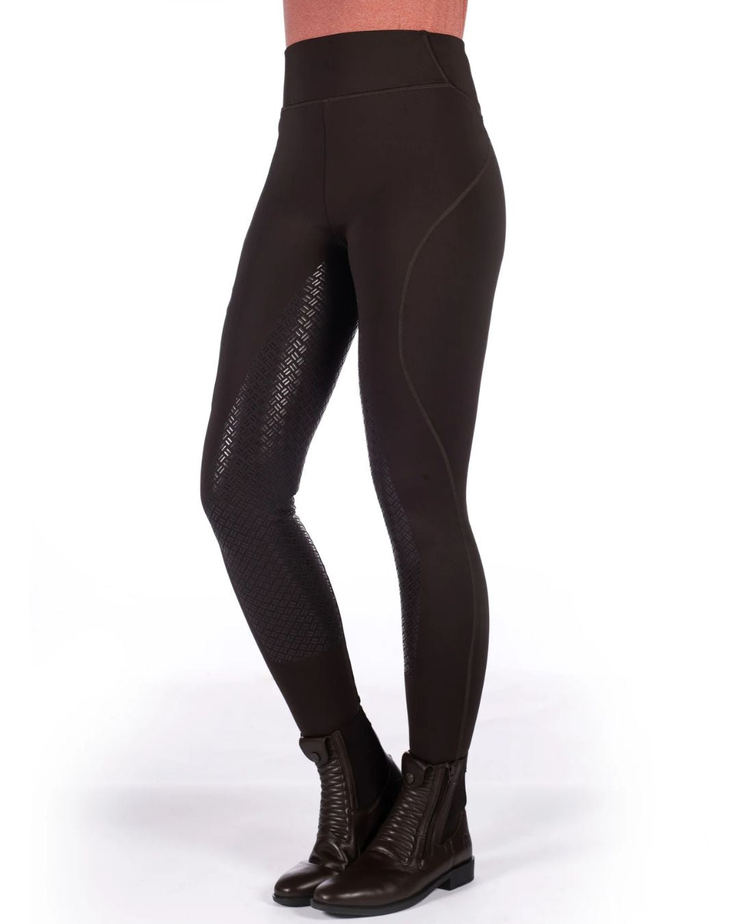 woman wearing HKM Rio Full Seat Riding Tights on white background