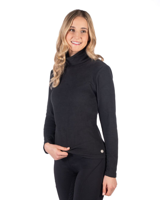 woman wearing HKM black Eva Turtleneck Shirt on white background - equestrian fashion outfitters