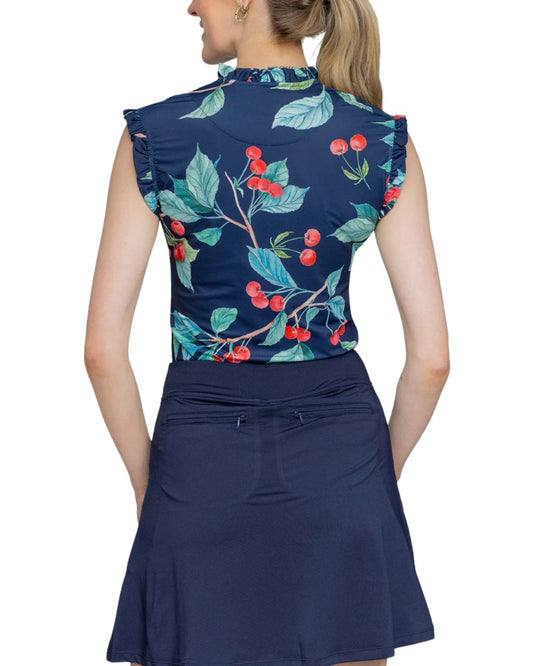 Kastel Navy Cherries 1/4 Zip Ruffle Tank Top