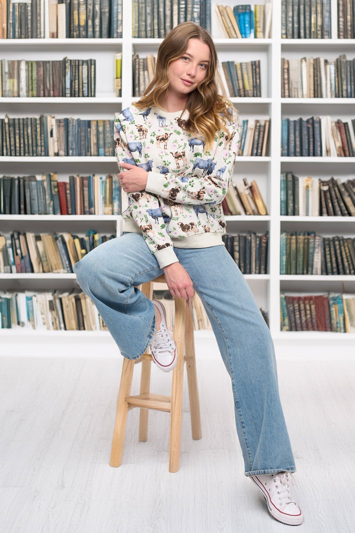 Floral Cows Print Sweatshirt Sweater SM WARDROBE - Equestrian Fashion Outfitters