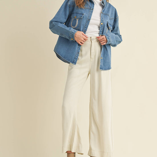 Rhinestone Horseshoe Denim Top  Cloud Ten - Equestrian Fashion Outfitters