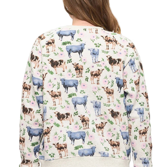 Floral Cows Print Sweatshirt Sweater SM WARDROBE - Equestrian Fashion Outfitters