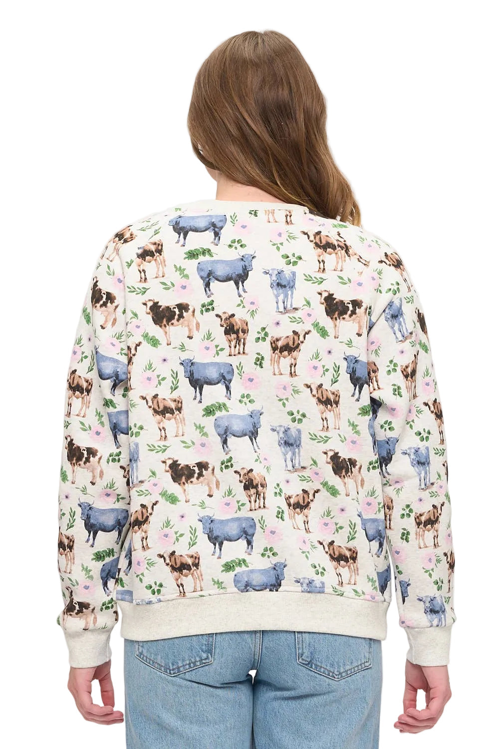 Floral Cows Print Sweatshirt Sweater SM WARDROBE - Equestrian Fashion Outfitters
