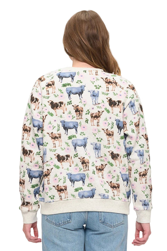 Floral Cows Print Sweatshirt Sweater SM WARDROBE - Equestrian Fashion Outfitters