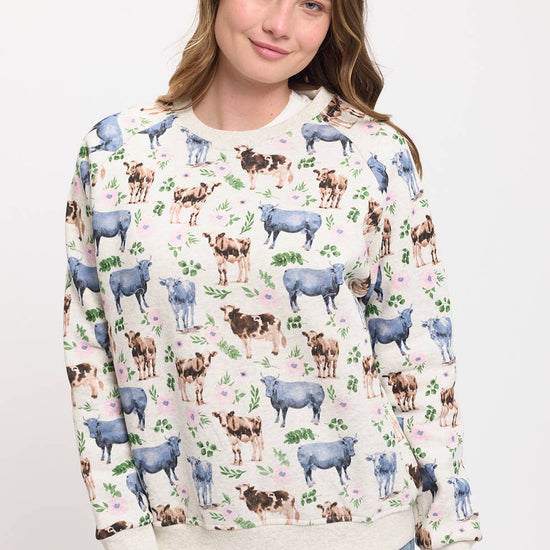 Floral Cows Print Sweatshirt Sweater SM WARDROBE - Equestrian Fashion Outfitters