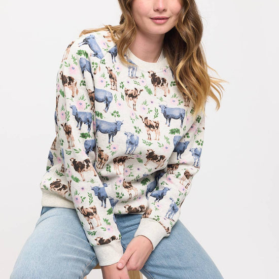 Floral Cows Print Sweatshirt Sweater SM WARDROBE - Equestrian Fashion Outfitters