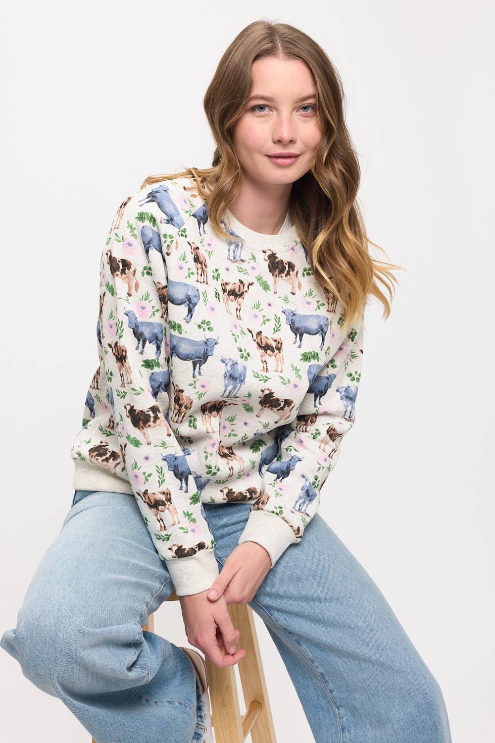 Floral Cows Print Sweatshirt Sweater SM WARDROBE - Equestrian Fashion Outfitters