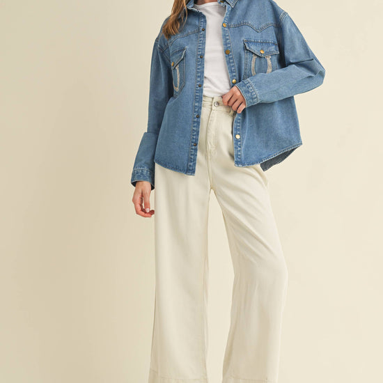 Rhinestone Horseshoe Denim Top  Cloud Ten - Equestrian Fashion Outfitters