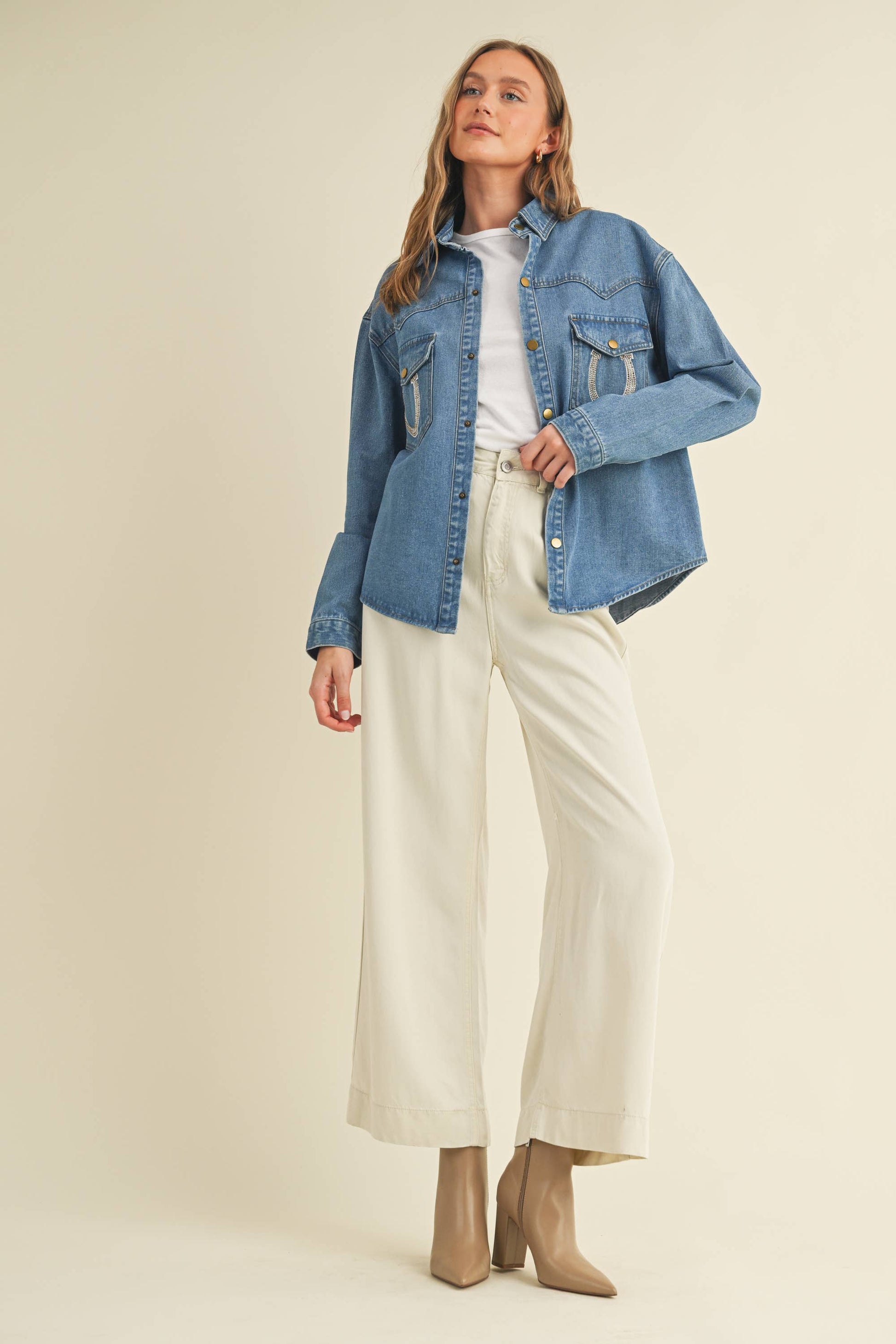 Rhinestone Horseshoe Denim Top  Cloud Ten - Equestrian Fashion Outfitters