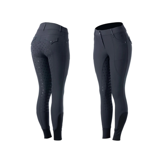 Pair of navy blue riding pants on a white background equestrian fashion outfitters