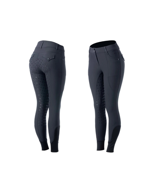 Pair of navy blue riding pants on a white background equestrian fashion outfitters