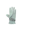 White equestrian glove with a brand logo on a white background