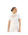 Woman wearing a white show shirt BR Koosje with sheer panels on a white background equestrian fashion outfitters