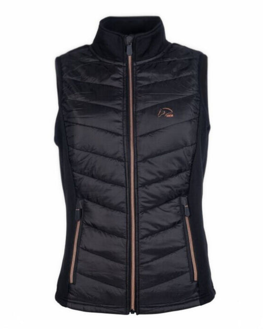 Black HKM puffer vest with a brand logo on a white background Equestrian Fashion Outfitters