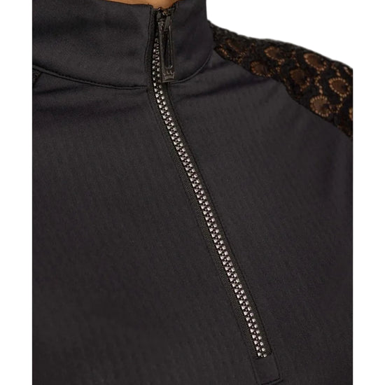 Black shirt with a zipper and lace sleeve kastel equestrian fashion outfitters