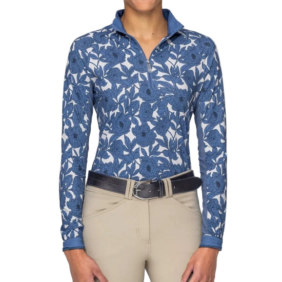 Kastel Pacific Blue Wild Rose L/S 1/4 Zip Top Shirts & Tops Kastel - Equestrian Fashion Outfitters