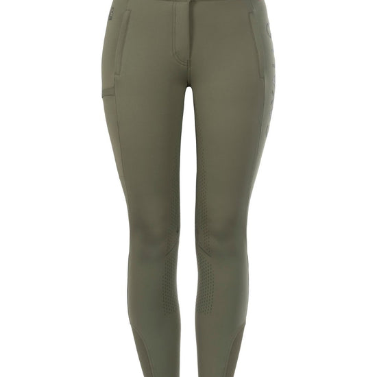 Green riding pants on a white background