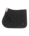 Black quilted jumper saddle pad with beige border on a white background