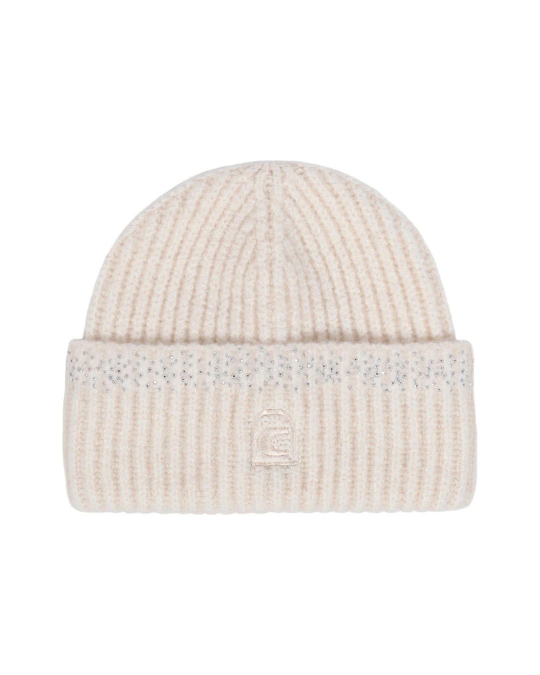 Beige knit beanie with a textured band on a white background Cavallo