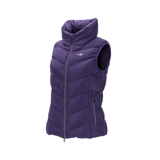 schockemohle marleen purple quilted vest with silver zipper and horse logo with side zip pockets euqestrian fashion outfitters