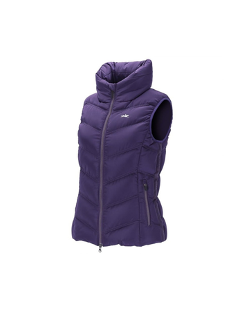 schockemohle marleen purple quilted vest with silver zipper and horse logo with side zip pockets euqestrian fashion outfitters