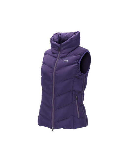 schockemohle marleen purple quilted vest with silver zipper and horse logo with side zip pockets euqestrian fashion outfitters