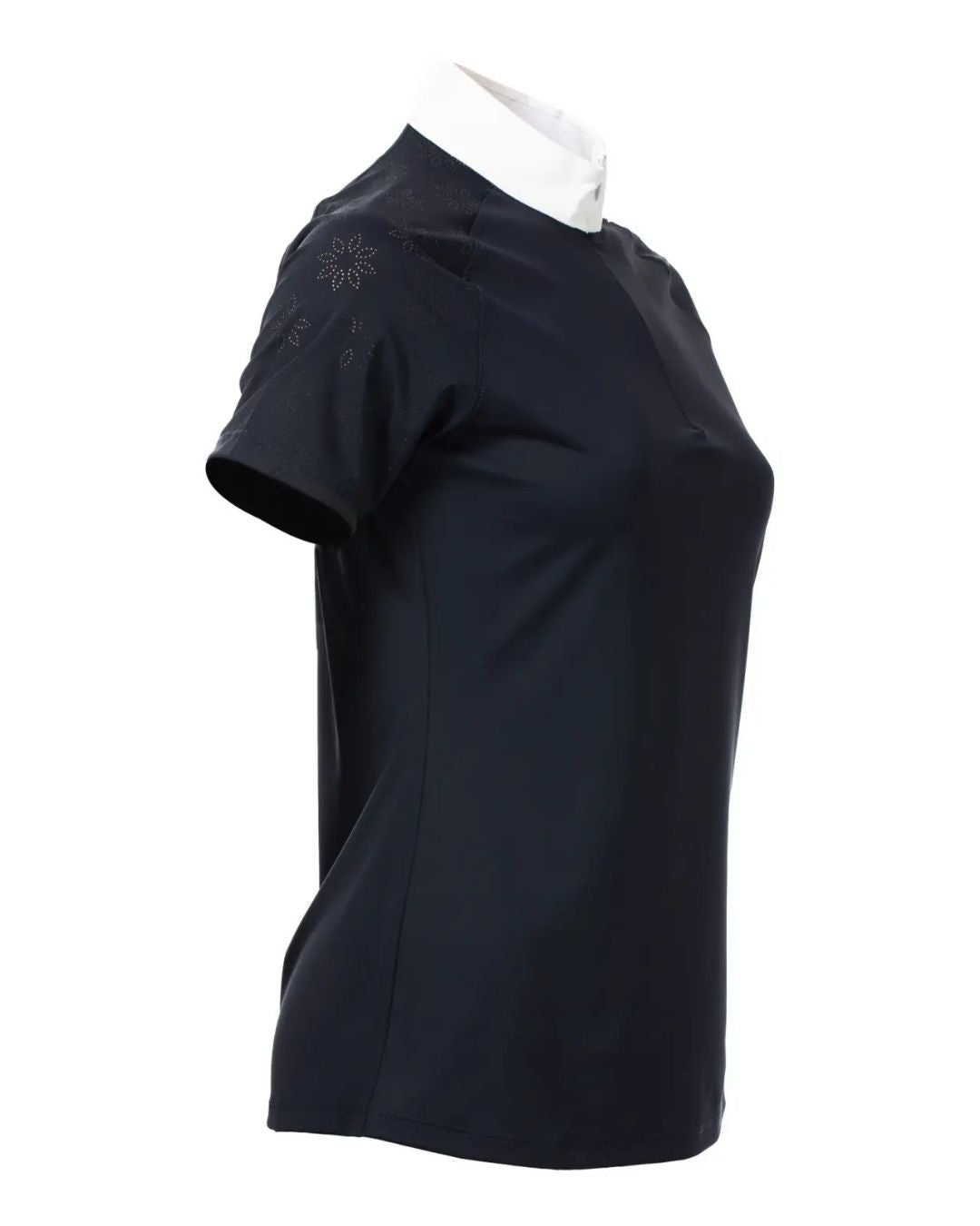 Navy short-sleeve shirt on a mannequin with a white background equestrian fashion outfitters