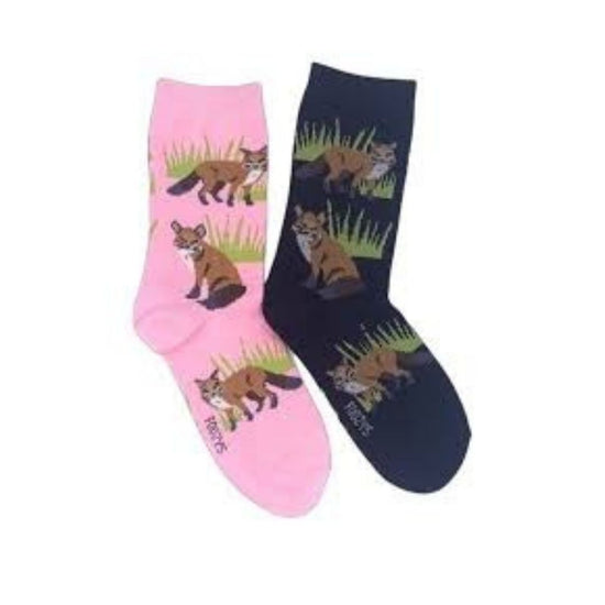 womens crew socks in black or pink with a fox equestrian fashion outfittersd