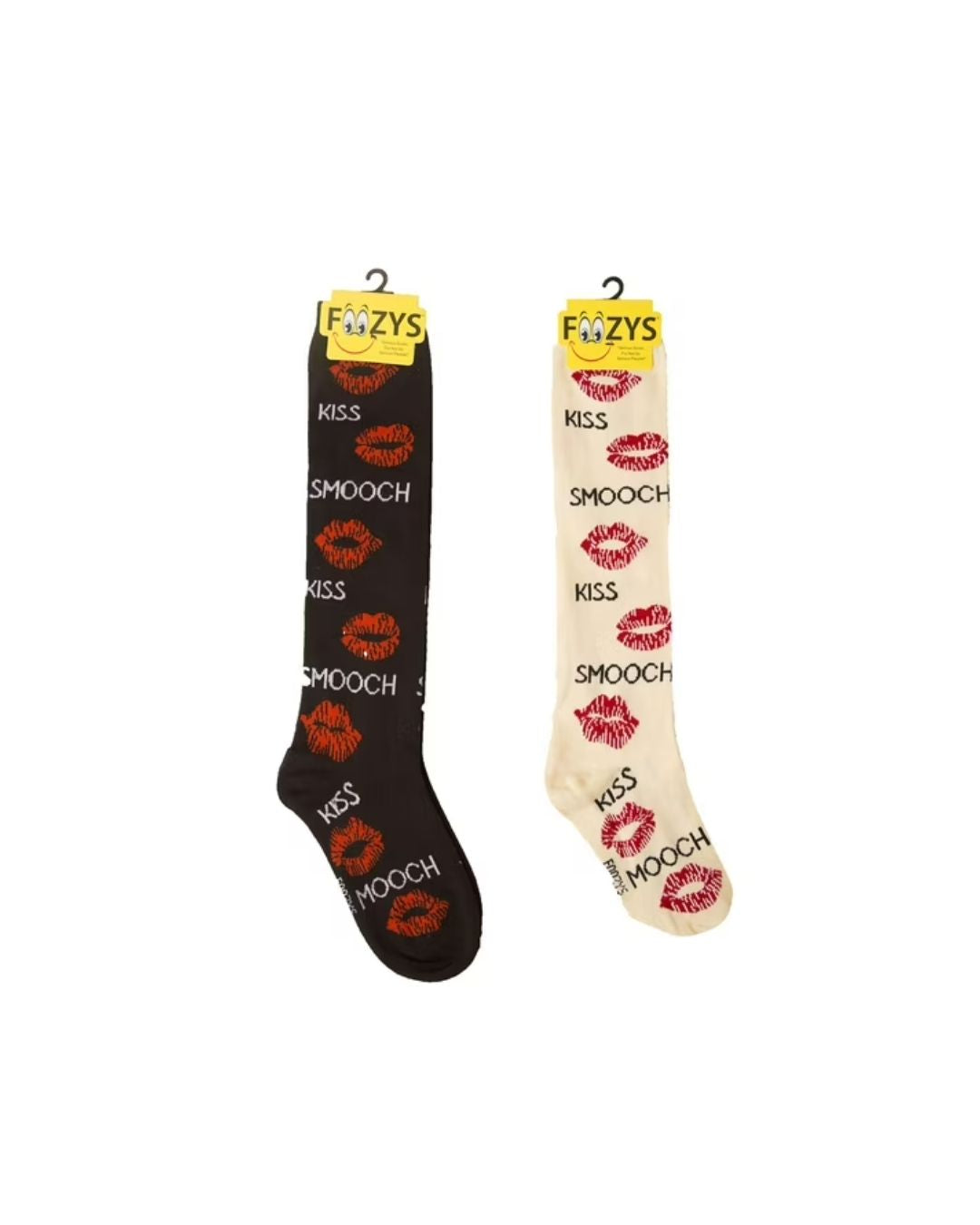 foozy crew socks smooch kiss red lips on white background yellow or black socks equestrian fashion outfitters