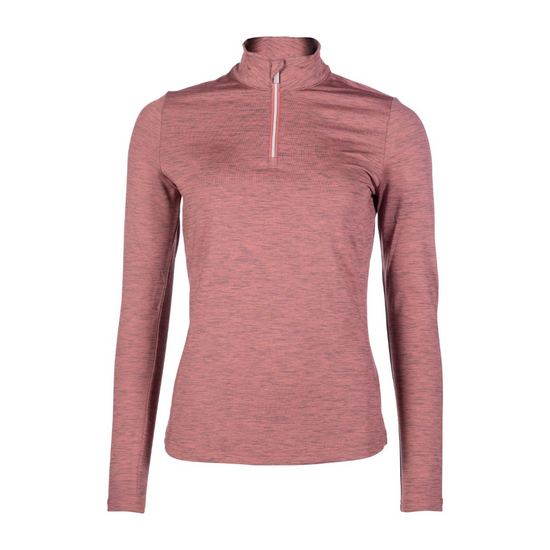 pink heathered rust shirt with long sleeves and a quarter zip on a white background equestrian fashion outfitters