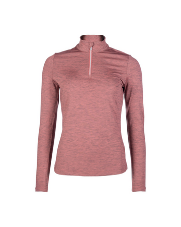pink heathered rust shirt with long sleeves and a quarter zip on a white background equestrian fashion outfitters