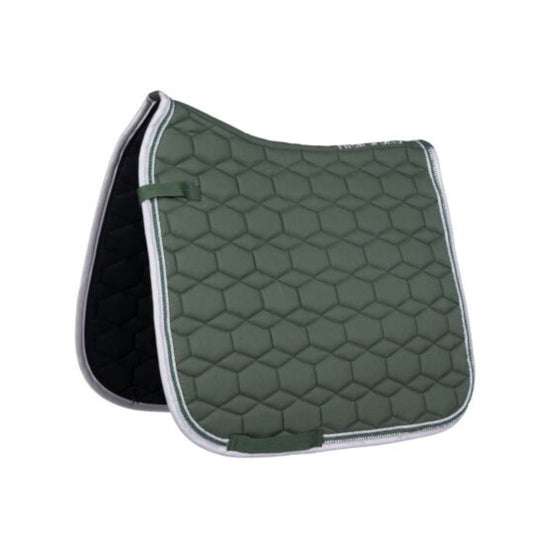 Green hexagonal patterned saddle pad on a white background