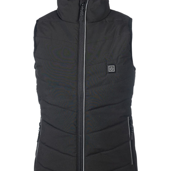 HKM Childrens Black heated vest with logo on a white background equestrian fashion outfitters