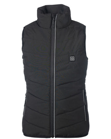 HKM Childrens Black heated vest with logo on a white background equestrian fashion outfitters