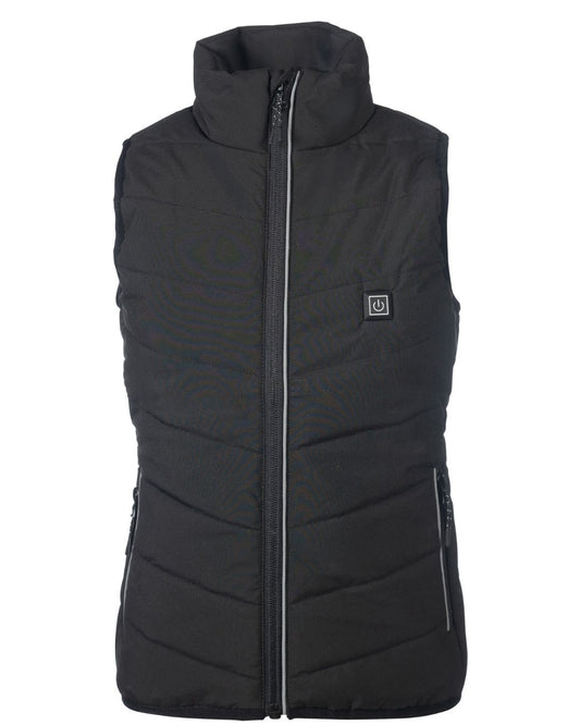 HKM Childrens Black heated vest with logo on a white background equestrian fashion outfitters