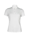 White shirt with small black patterns on a white background Equestrian fashion outfitters