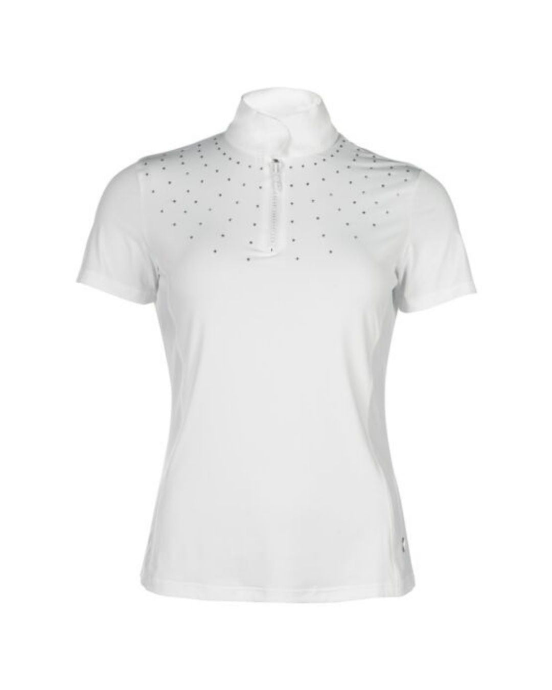 White shirt with small black patterns on a white background Equestrian fashion outfitters