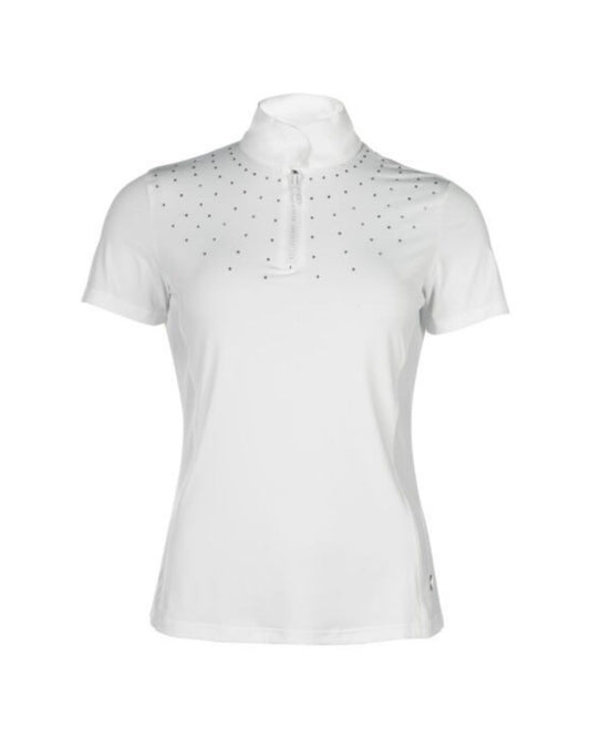 White shirt with small black patterns on a white background Equestrian fashion outfitters