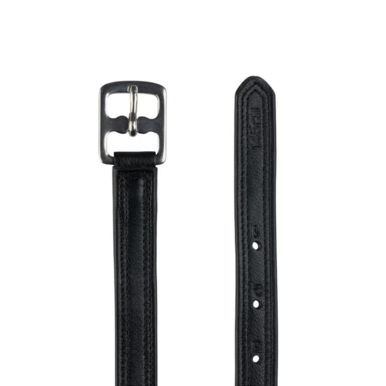 stirrup leathers black on white background. equestrian fashion outfitters