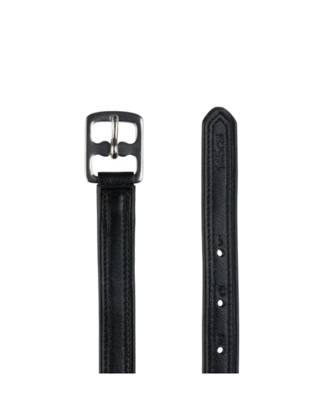 stirrup leathers black on white background. equestrian fashion outfitters