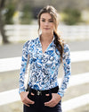 Kastel Long Sleeve Navy Paisley Print Sun Shirt 1/4 Zip