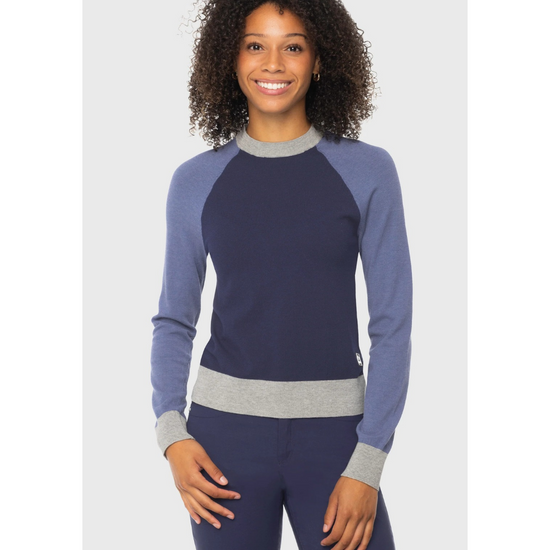 Kastel Navy, Blue, Gray Colorblock Crewneck Sweater Sweater Kastel - Equestrian Fashion Outfitters