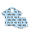 Shirt and shorts set with horse pattern on a light blue background pajamas equestrian fashion outfitters