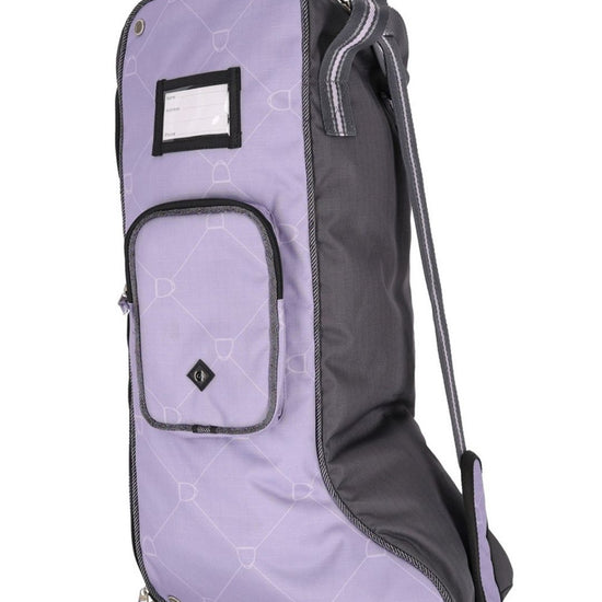 Purple and gray boot bag with a diamond pattern on a white background Equestrian fashion outfitters