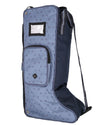 Blue and navy boot bag with patterned design on a white background Equestrian fashion outfitters