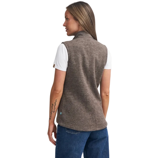 brown wool vest with white t shirt and jeans equestrian fashion outfitters
